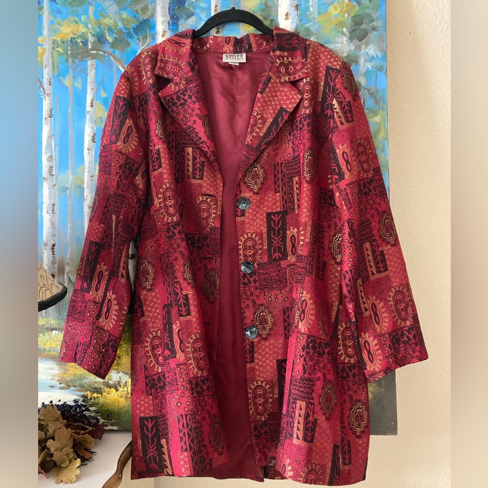Y2K Silk Jacquard w/ Metallic Thread and Intricate Patterns, 76% Silk, Burgundy